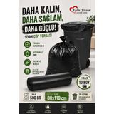 Kalbi Ticaret Kalın Çöp Torbası 10'lu Boy 500 gr X 1 Rulo Siyah Çöp Poşeti 80x110 Cm Jumbo Endüstriyel Çöp Torbası