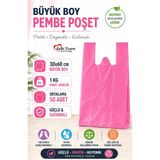 Kalbi Ticaret Kalın Pembe Poşet Büyük Boy 1 kg Hışır Atlet Poşet 30x60 cm Market Poşeti