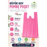 Kalbi Ticaret Kalın Pembe Poşet Büyük Boy 5 kg Market Manav Poşeti Çöp Poşeti Hışır Atlet Poşet 30X60 cm
