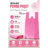 Kalbi Ticaret Kalın Pembe Poşet Orta Boy 1 kg Market Manav Poşeti Çöp Poşeti Hışır Atlet Poşet 28X50 cm