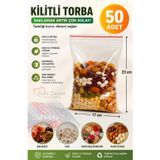 Kalbi Ticaret Kilitli Torba 17x23 Cm 50'li Kilitli Buzdolabı Poşeti Şeffaf Naylon Torba Kilitli Saklama Poşeti