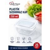 Kalbi Ticaret Plastik Sızdırmaz Kap 250 gr 25 Adet Plastik Saklama Kabı Kapaklı Kap Şeffaf Kullan At Kase