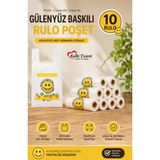 Kalbi Ticaret Rulo Poşet Gülenyüz Baskılı Poşet Orta Boy 10 Rulo Market Manav Poşeti 25x50 cm