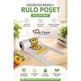 Kalbi Ticaret Rulo Poşet Küçük Boy Gülenyüz Baskılı Poşet Hışır Atlet Poşet Market Manav Poşeti 25x45 cm