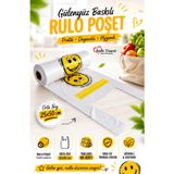 Kalbi Ticaret Rulo Poşet Orta Boy Gülenyüz Baskılı Poşet Hışır Atlet Poşet Market Manav Poşeti Beyaz Poşet