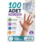 Kalbi Ticaret Şeffaf Plastik Eldiven L Beden Kullan At 100 Adet Hışır Poşet Eldiven