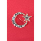Kalbinizin üzerinde Ay yıldız broş gold taşlı ay yıldızlı erkek kadın yaka iğnesi