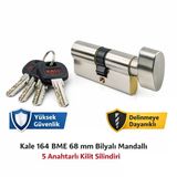 Kale 164 Bme 68 Mm Bilyalı Mandallı Kilit Silindiri | 5 Anahtarlı Emniyet Kartlı Kapı Göbeği