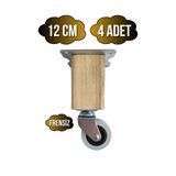 Kale Ahşap Tekerli Ayak Mobilya Masa Dolap Tekerli Ayağı(Frensiz)(12Cm - 15Cm)(Ceviz Ağacı) Açık Ceviz 12Cm Frensiz 12Cm - 4 Adet