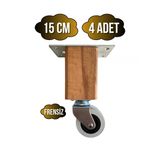 Kale Ahşap Tekerli Ayak Mobilya Masa Ve Dolap Tekerli Ayağı(Frensiz)(12Cm-15Cm)(Kayın/Gürgen Ağacı) Ahşap Rengi 15Cm Frensiz 15Cm - 4 Adet