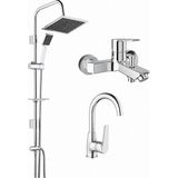 Kale Mare Banyo Bataryası + Döner Lavabo Bataryası ve Tema Rain Quadro 53260 Tepe Duş Sistemi Krom Banyo Seti
