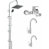 Kale Mare Banyo + Döner Lavabo + Mutfak Batarya Takımı ve Tema 53260 Rain Quadro Paslanmaz Duş Seti