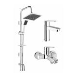 KALE Mare Banyo Lavabo Bataryası ve TEMA 53260 Rain Quadro Tepe Duş Seti Pirinç Krom Banyo Seti