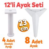 Kale Mobilya Ayağı 12'Li Set Tv Ünitesi Konsol Koltuk Kanepe Destek 23 Cm Beyaz Ayakları