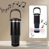 Kale Termos Bluetooth Hoparlörlü Paslanmaz Çelik Termos Bardak 600 ml -Pipetli ,çift Kullanımlı Kapak - Siyah - 0,60 lt