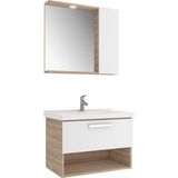 Kale Trevi 80 cm Beyaz-Meşe Banyo Dolabı Takımı - Açık Meşe