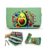 Kalem Kutusu Avakado Love Kawai Organizer Kalemkutu Vegan Deri Üç Bölmeli Kalemlik -Yeşil