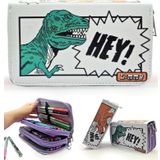 Kalem Kutusu Dinozor Karikatür Dinosaur Organizer Kalemkutu Vegan Deri Üç Bölmeli Kalemlik - Mor