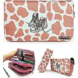 Kalem Kutusu Inek Desenli Kawai Organizer Kalemkutu Vegan Deri Üç Bölmeli Kalemlik -Nude( Pembe)
