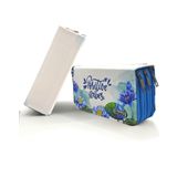 Kalem Kutusu Lotus Positive Vibes Kawai Organizer Kalemkutu Vegan Deri Üç Bölmeli Kalemlik Mavi