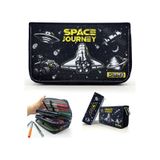 Kalem Kutusu Siyah Mekik Space Kawai Organizer Kalemkutu Vegan Deri Üç Bölmeli Kalemlik Siyah Siyah