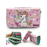 Kalem Kutusu Unicorn Bahar Temalı Kawai Organizer Kalemkutu Vegan Deri Üç Bölmeli Kalemlik- Yeşil