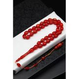 Kalem Oyma İşçilikli Kırmızı Sıkma Tesbih 8 X 12 Mm Beyzi Kesim