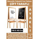 Kalem Silgi Tebeşir Çift Taraflı Manyetik Kara Tahta Tasarım Ayaklı Ahşap Yazı Tahtası 110 x 45 cm - Çok Renkli