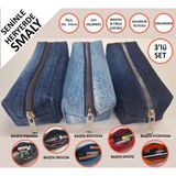 Kalemlik 3lü Set/paket Organizer Makyaj Çok Amaçlı Pinterest Okula Dönüş Çantası Tek Bölmeli Blue Denim Mix - 3 Adet - İndigo Blue