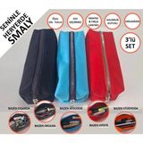 Kalemlik 3lü Set/paket Organizer Makyaj Çok Amaçlı Pinterest Okula Dönüş Çantası Tek Bölmeli Lacivert Neon Mavi Kırmızı - 3 Adet