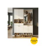Kalender Dekor Ebru-1-2 Bohem Ayaklı Çekmeceli Aynalı Ayakkabılık Portmanto Vestiyer Çam Beyaz