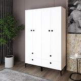 Kalender Dekor Silvia-11 4 Kapaklı 4 Çekmeceli Beyaz Gardırop