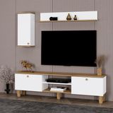Kalender Dekor Şule Bohem Ayaklı Kapaklı Tv Ünitesi Tv Sehpası 180 cm . SL02 - Beyaz - Çam