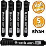 Kalıcı Koli Kalemi Siyah Kalem Metal Plastik Cam Çuval Folyo Karton Suya Dayanıklı 5 Adet