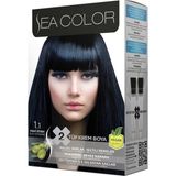 Kalıcı ve Parlak Sea Color 1.1 Mavi Siyah Saç Boyası Seti 2 Tüp Krem Boya