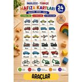 kalides Ahşap Hafıza Kartı Seti – ARAÇLAR - Eşleştirme Oyunu – Okul Öncesi Zeka & Dikkat Geliştirici Oyun Kartları – Puzzle Oyuncak