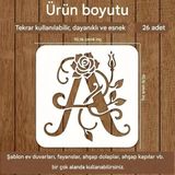 Kaligrafi Harf Şablonları 26 Parça 10X10CM-ÇIÇEK Harf Şablonu, Boyama Sticker