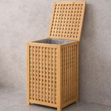 Kalın Ahşap Bambu Kirli Çamaşır Sepeti Kumaş Çantalı SEPET=40X40X58CM (3)