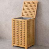 Kalın Ahşap Bambu Kirli Çamaşır Sepeti Kumaş Çantalı Sepet=40X40x58cm (5224)