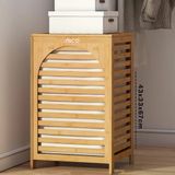 Kalın Ahşap Bambu Kirli Çamaşır Sepeti Kumaş Çantalı Sepet=43X33x67cm (2818)