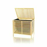 Kalın Ahşap Bambu Kirli Çamaşır Sepeti Siyah Kumaş Çantalı SEPET=50X38X55CM (5067)