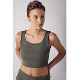 Kalın Askılı Crop Top Fitilli Spor Büstiyer C02 - Haki