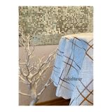 Kalın Elyaf Kaymaz Silinebilir Kareli Pvc Yuvarlak Muşamba Masa Örtüsü Kahverengi 140 x 140