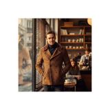 Kalın Erkek Kaşe Kaban Kuşgözü Desenli Slim Fit Kahverengi 48