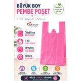 Kalın Pembe Poşet Büyük Boy 1 Kg Hışır Atlet Poşet Market Manav Çöp Poşeti 30x60 cm