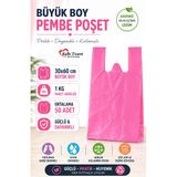 Kalın Pembe Poşet Büyük Boy 1 Kg Hışır Atlet Poşet Market Manav Poşeti Çöp Poşeti