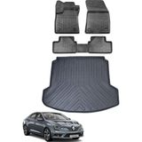 Kalite Oto Renault Megane 4 Sedan 2024 Model Çift Cepli Bagaj Havuzu+Araca Özel Üretim 3D Havuzlu Paspas - Siyah