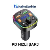 KALİTESENİNLE Bluetooth Araç Kiti Araç Fm Transmitter USB Type-C MP3 SD Kart Flash Için Uygun PD Çakmaklık Girişli