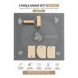 kalitexhome 5 Parça Hamur Açma Seti Büyük Boy 45x65 cm – Silikon Hamur Matı + Merdane + 3 Hamur Kesici