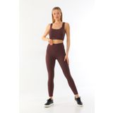 kallima Kahverengi Toparlayıcı Esnek Yüksek Bel Fitilli Spor Tayt - Crop Takım
